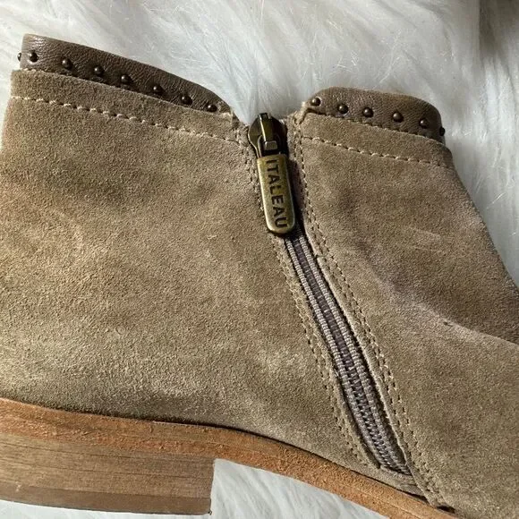 Italeau Miralda Handmade Italian Tan Suede Side Zip Booties Sz 37.5/US 7 - Picture 4 of 8
